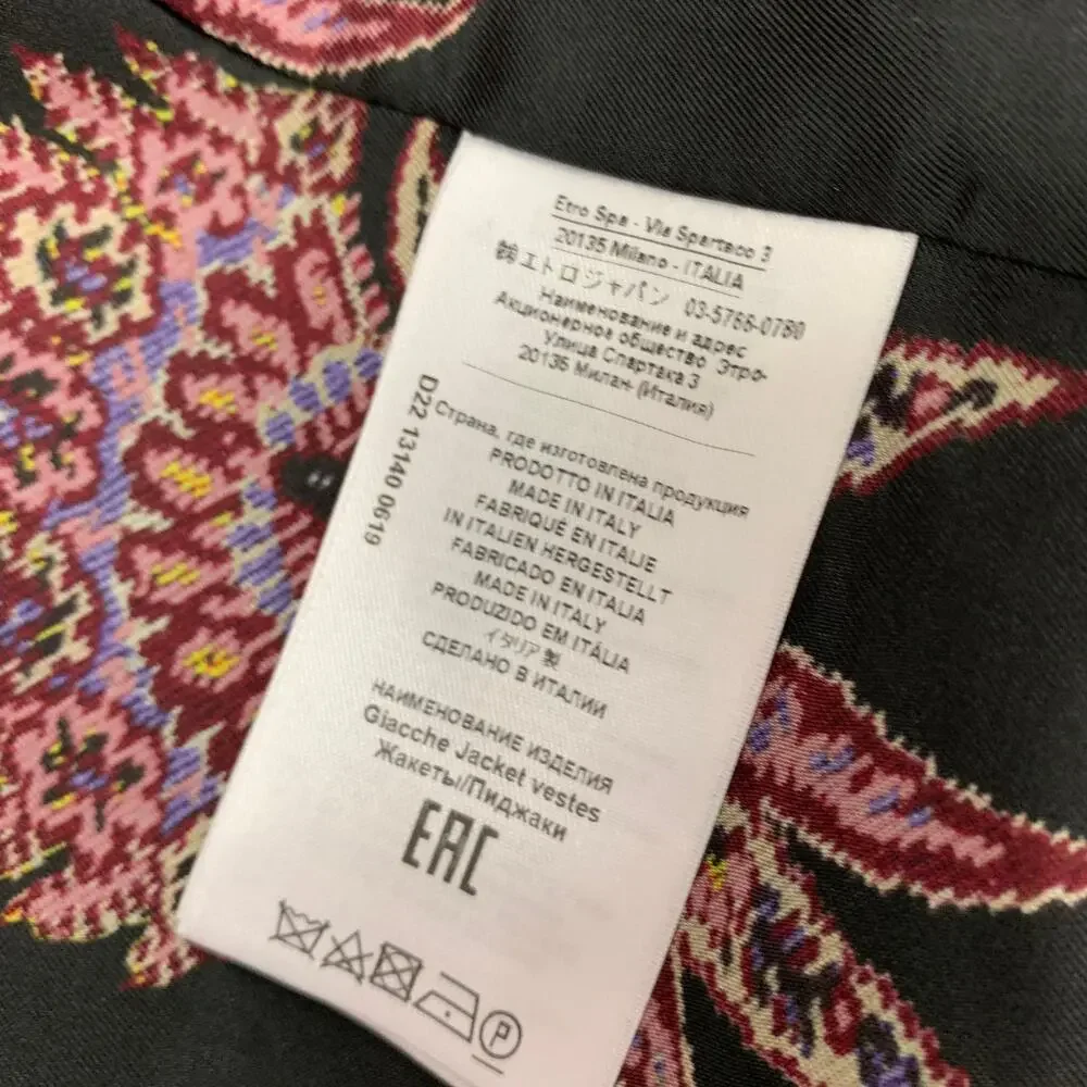 ETRO Size 36 Black Metallic Wool Notch Lapel Jacket
